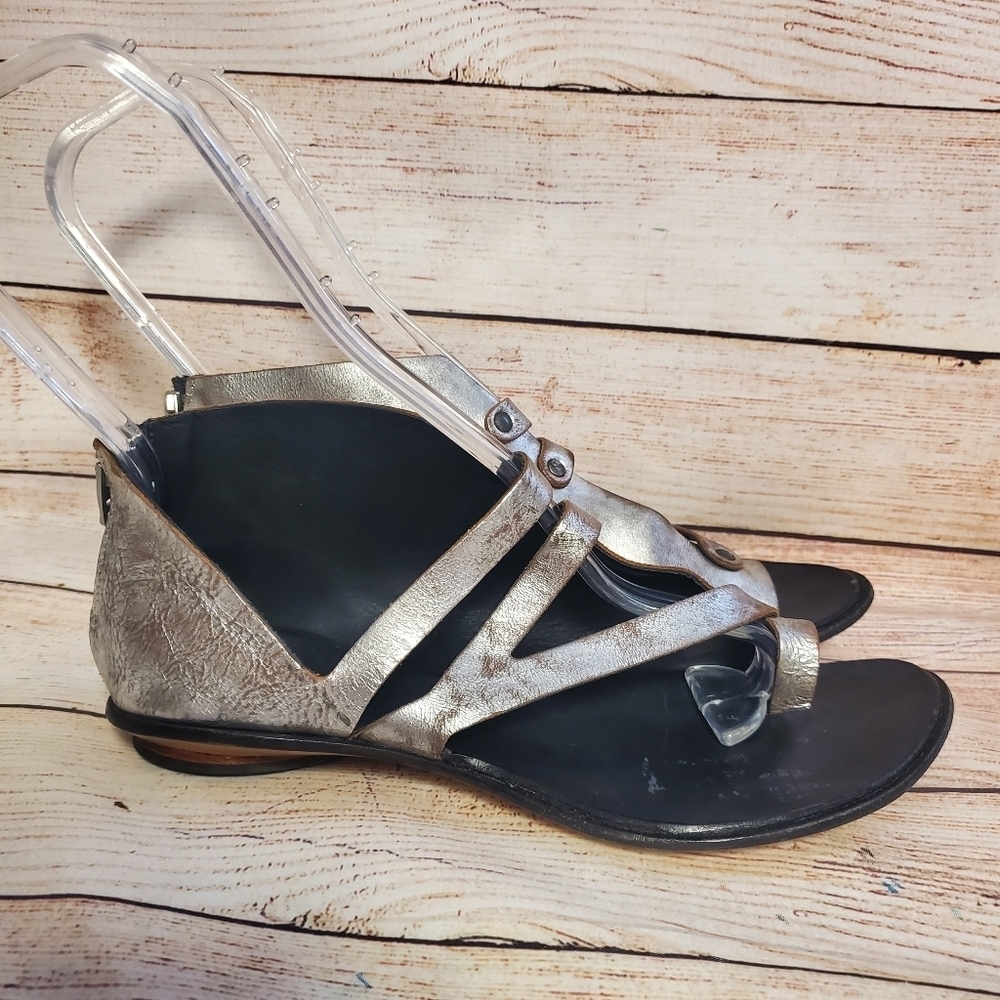 CYDWOQ Womens EU 36.5 US 6.5 Civilian Metallic Silver Leather Sandals Shoes - Picture 5 of 12